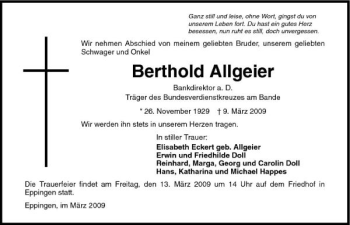 Traueranzeige von Berthold Allgeier 