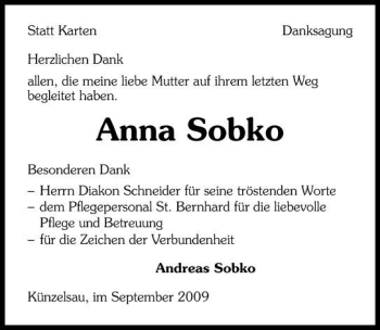 Traueranzeige von Anna Sobko 