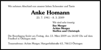 Traueranzeige von Anke Homann 
