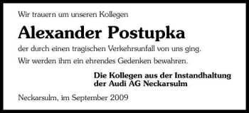 Traueranzeige von Alexander Postupka 
