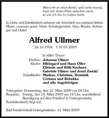 Traueranzeige von Alfred Ullmer 