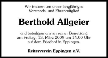 Traueranzeige von Berthold Allgeier 