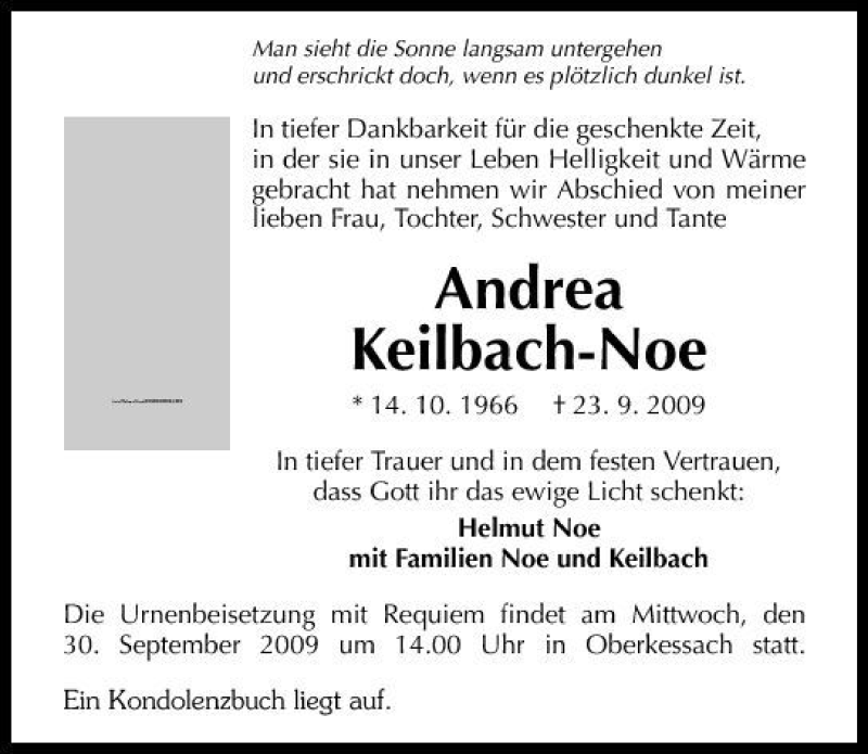  Traueranzeige für Andrea Keilbach-Noe vom 26.09.2009 aus 