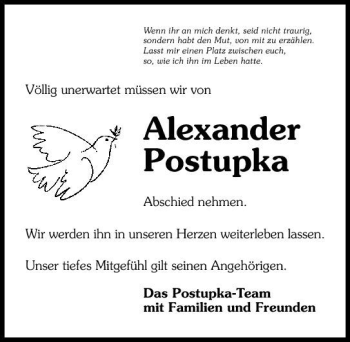 Traueranzeige von Alexander Postupka 