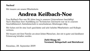 Traueranzeige von Andrea Keilbach-Noe 