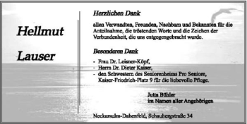 Traueranzeige von Hellmut Lauser 