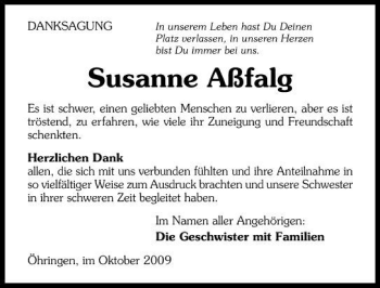 Traueranzeige von Susanne Aßfalg 