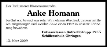 Traueranzeige von Anke Homann 
