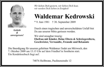 Traueranzeige von Waldemar Kedrowski 