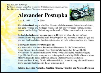 Traueranzeige von Alexander Postupka 