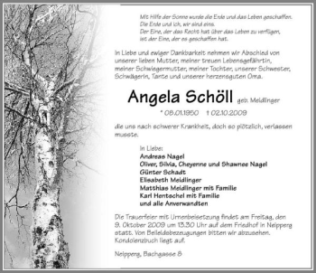 Traueranzeige von Angela Schöll 