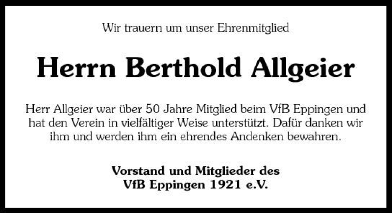  Traueranzeige für Berthold Allgeier vom 12.03.2009 aus 