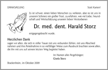 Traueranzeige von Dr. med. dent. Harald Storz 