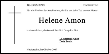 Traueranzeige von Helene Amon 