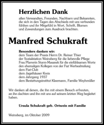 Traueranzeige von anfred Schukraft 