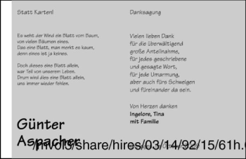 Traueranzeige von Günter Aspacher 