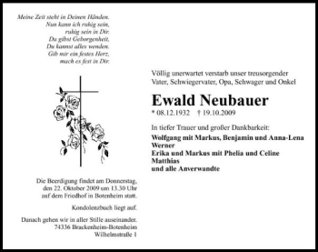 Traueranzeige von Ewald Neubauer 