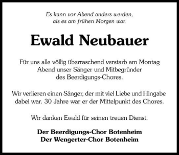 Traueranzeige von Ewald Neubauer 