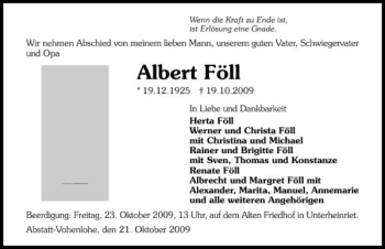 Traueranzeige von Albert Föll 