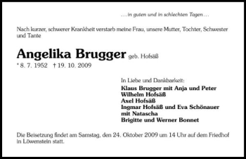 Traueranzeige von Angelika Brugger 