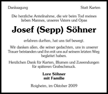 Traueranzeige von Josef Söhner 