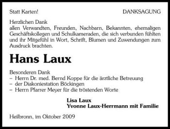 Traueranzeige von Hans Laux 