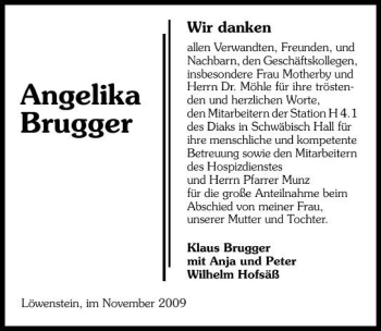 Traueranzeige von Angelika Brugger 