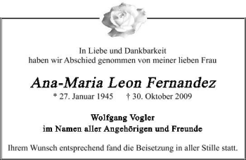 Traueranzeige von Ana- Maria Leon Fernandes 
