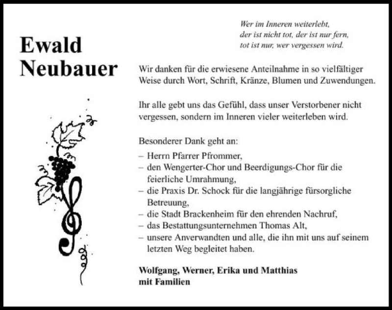  Traueranzeige für Ewald Neubauer vom 07.11.2009 aus 