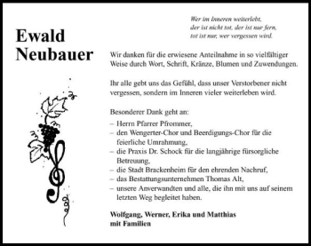 Traueranzeige von Ewald Neubauer 