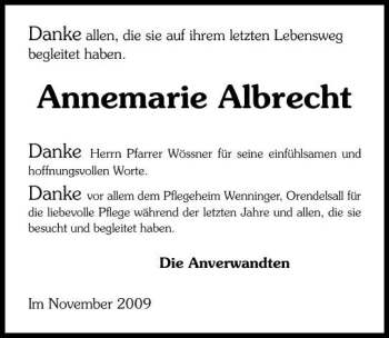 Traueranzeige von Annemarie Albrecht 