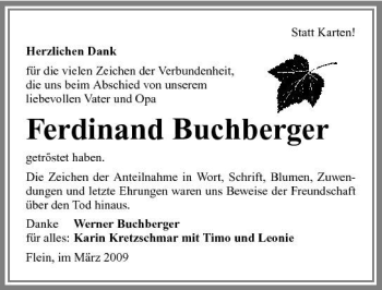Traueranzeige von Ferdinand Buchberger 
