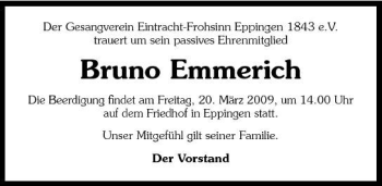 Traueranzeige von Bruno Emmerich 