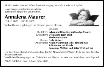 Traueranzeige von Annalena Maurer 