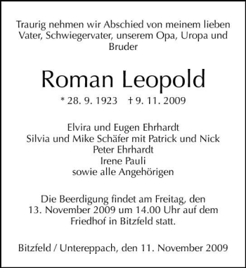 Traueranzeige von Roman Leopold 