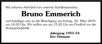 Traueranzeige von Bruno Emmerich 
