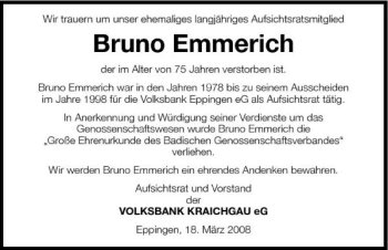 Traueranzeige von Bruno Emmerich 