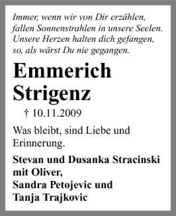 Traueranzeige von Emmerich Strigenz 