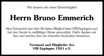 Traueranzeige von Bruno Emmerich 