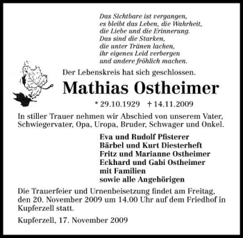 Traueranzeige von Mathias Ostheimer 