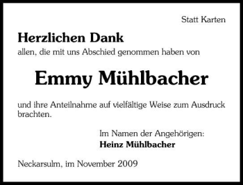 Traueranzeige von Emmy Mühlbacher 
