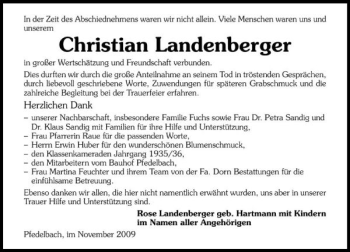 Traueranzeige von Christain Landenberger 