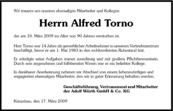 Traueranzeige von Alfred Torno 