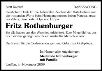 Traueranzeige von Fritz Rothenburger 