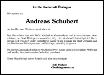 Traueranzeige von Andreas Schubert 