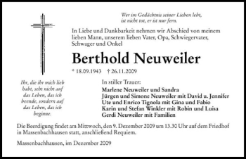 Traueranzeige von Berthold Neuweiler 