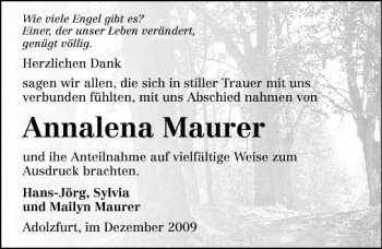 Traueranzeige von Annalena Maurer 