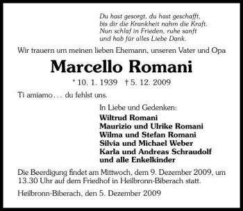 Traueranzeige von Marcello Romani 
