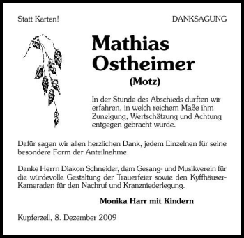 Traueranzeige von Mathias Ostheimer 