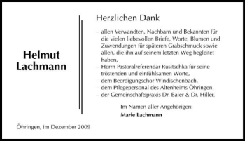 Traueranzeige von Helmut Lachmann 